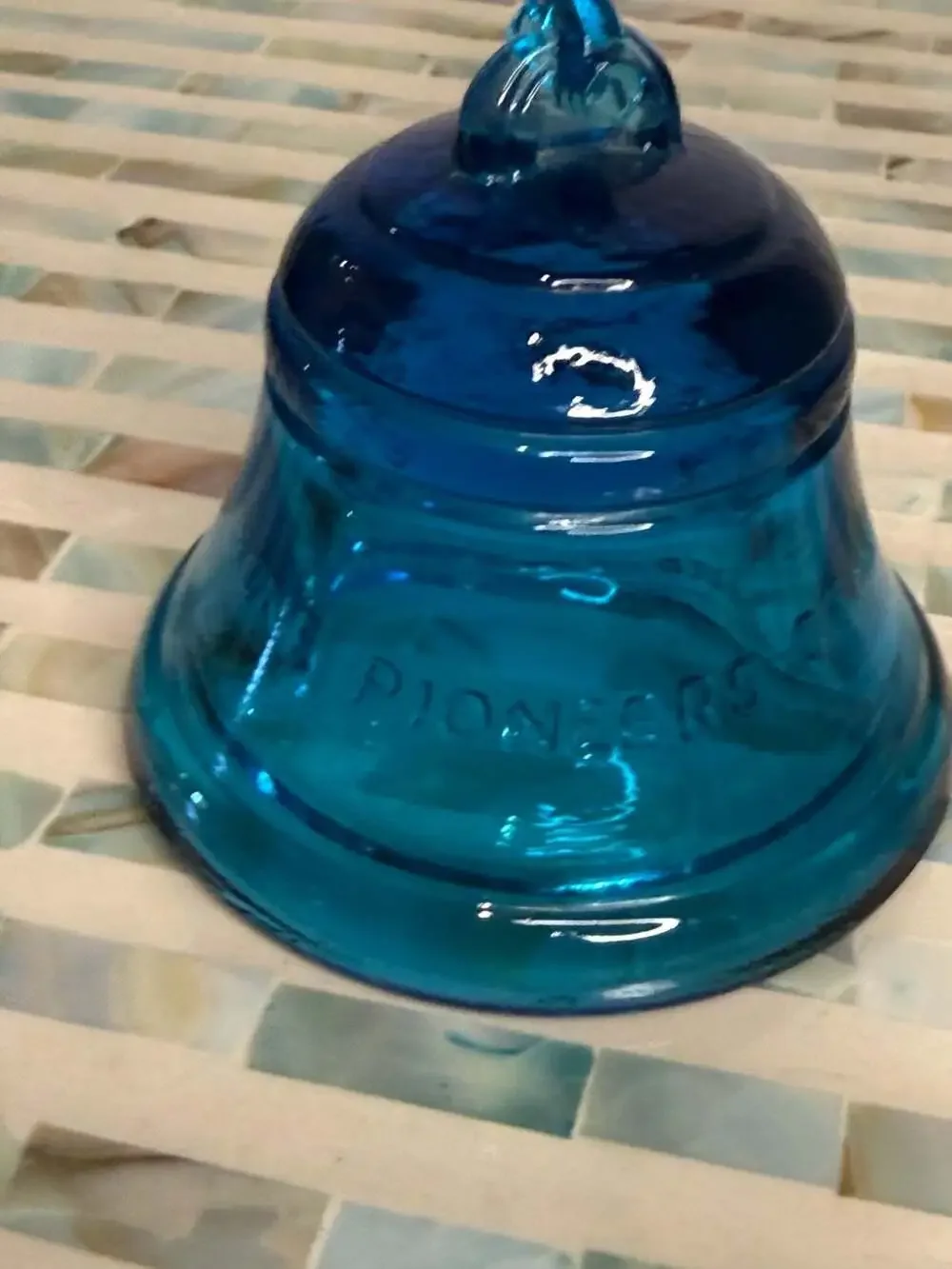 Telephone Pioneers of America Blue Glass Bell Paperweight